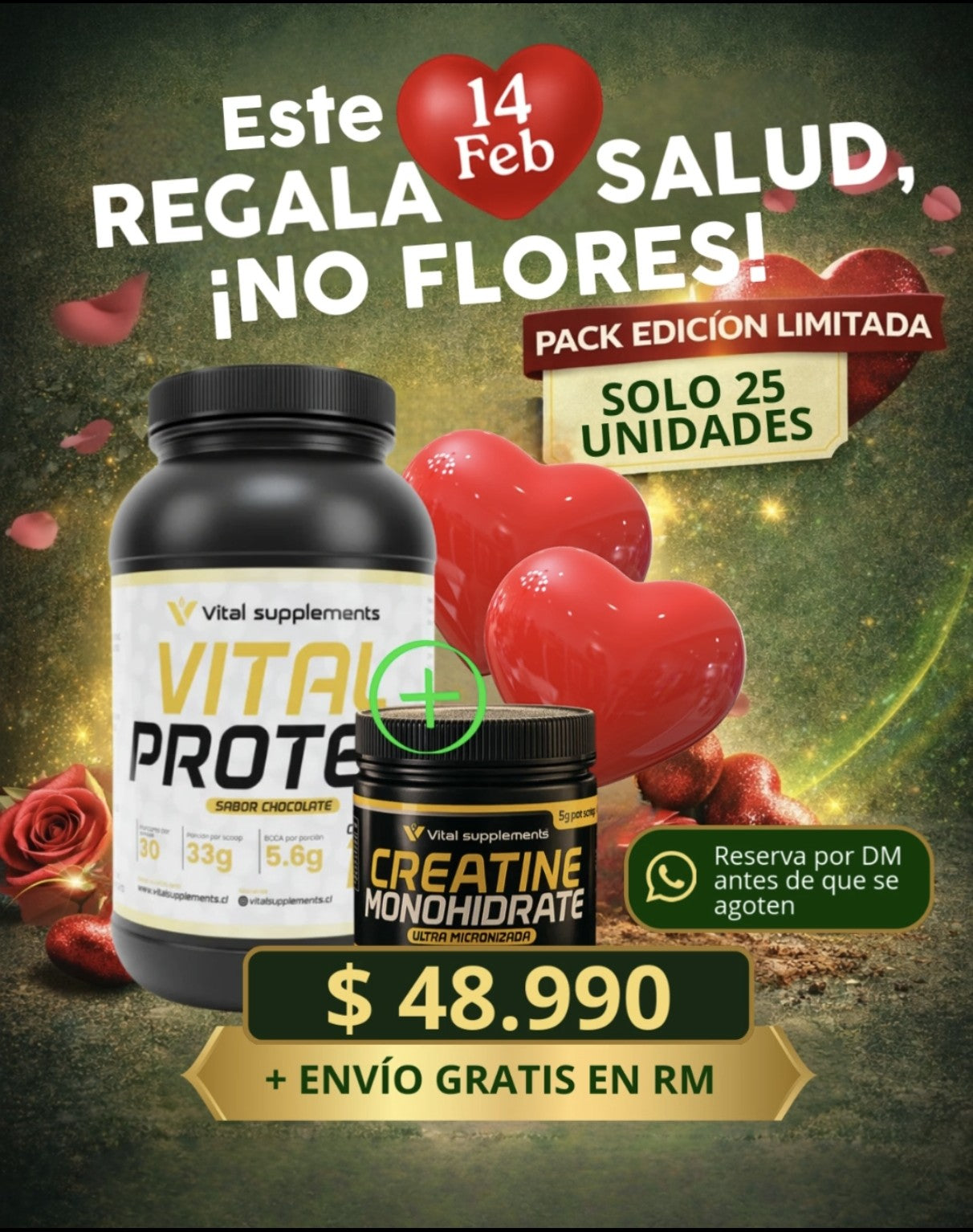 Pack Vital Creatine + Vital Protein Chocolate Suizo 1Kg