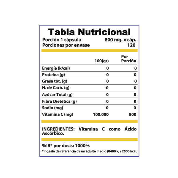 Vitamina C 800mg 120 cápsulas