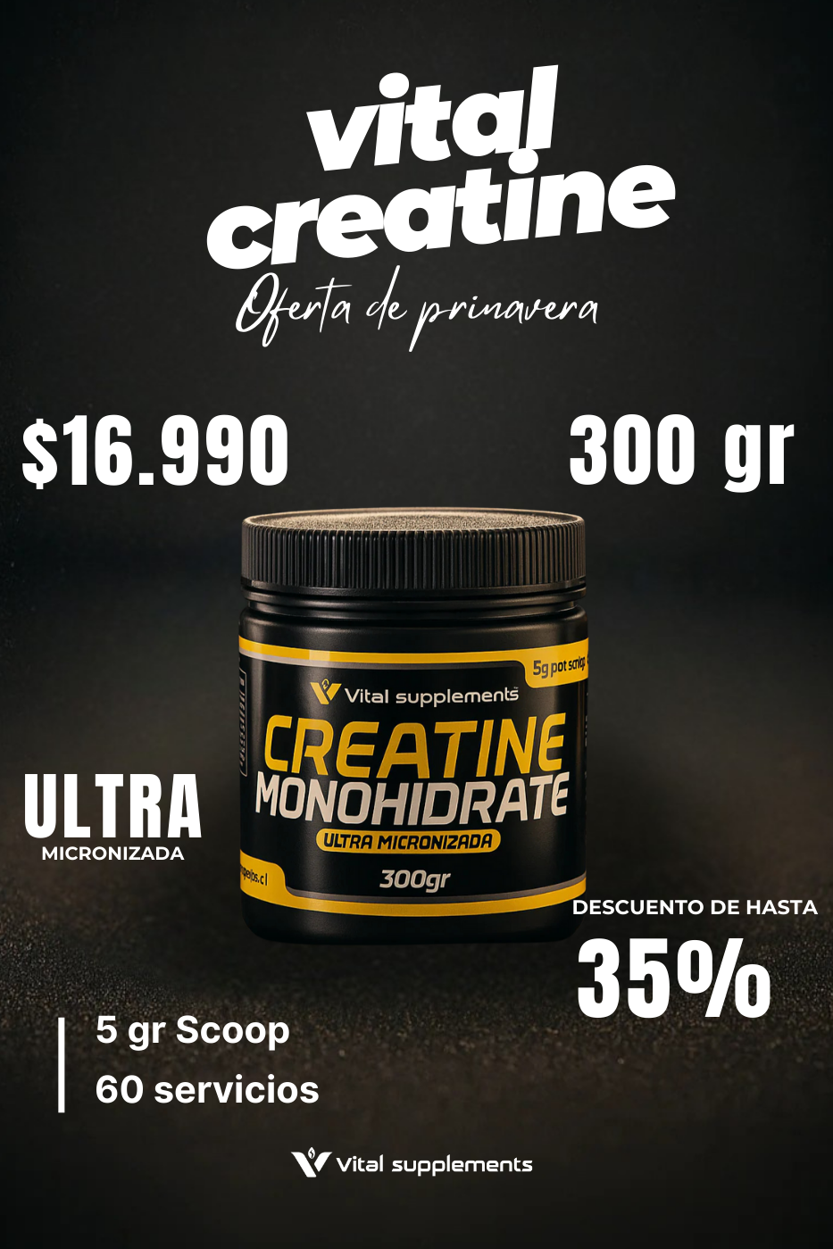 Vital Creatina Monohidrato 300 grs. 60 servicios