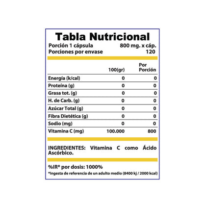Vitamina C 800mg 120 cápsulas