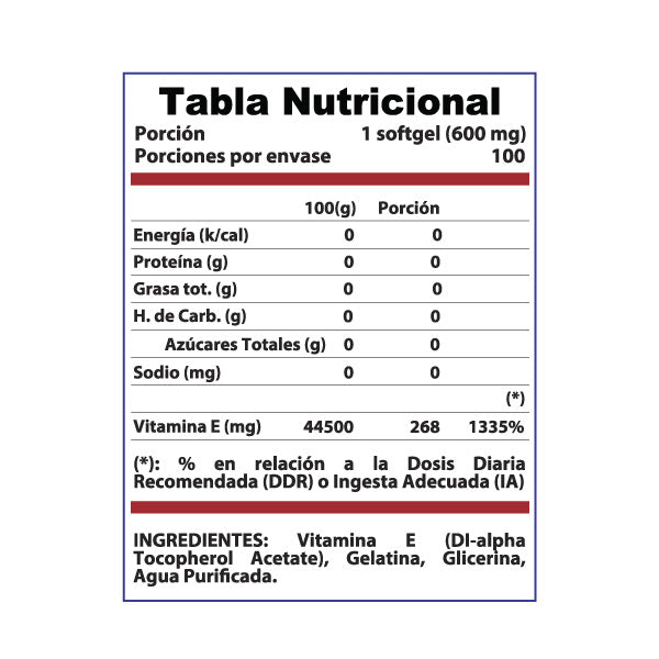 Vitamina E 100 softgels 100 porciones