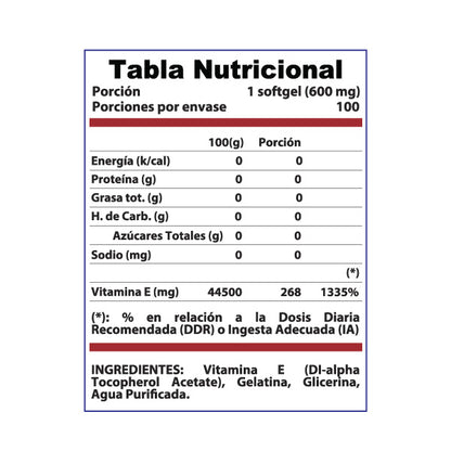 Vitamina E 100 softgels 100 porciones